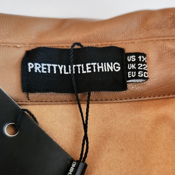 PrettyLittleThing NWT PU Brown Oversized Shirt Jacket Plus Size 1X Fall Casual - Picture 7 of 8